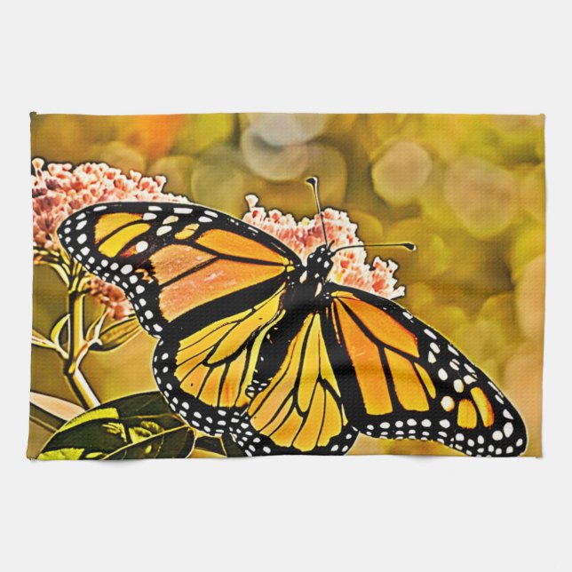 Monarch Butterfly Garden Art Tea Towel (Horizontal)
