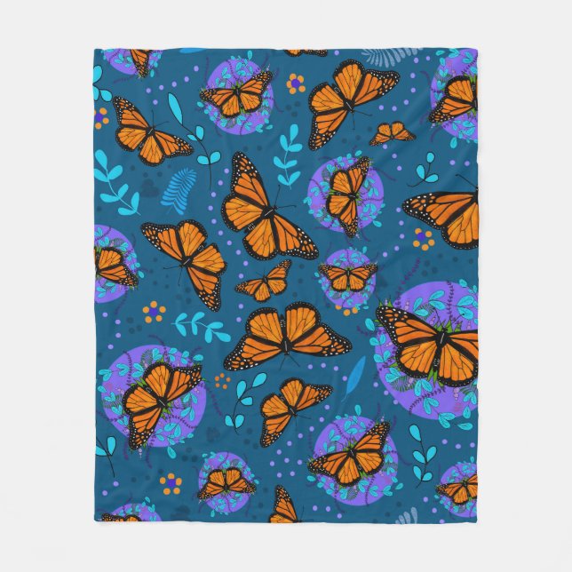 Monarch Butterfly Garden Fleece Blanket (Front)