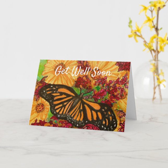 Monarch Butterfly Garden Get Well Soon Card (Yellow Flower)