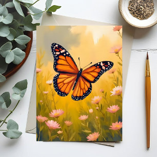 Monarch Butterfly Garden Watercolor Floral Postcard