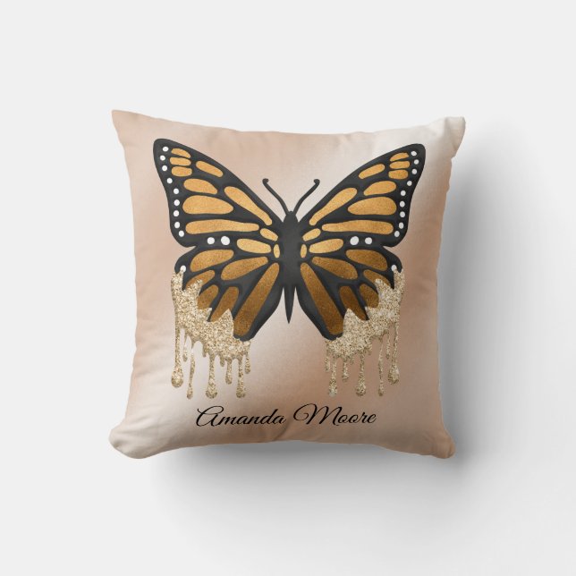 Monarch butterfly gold foil throw pillow (Front)