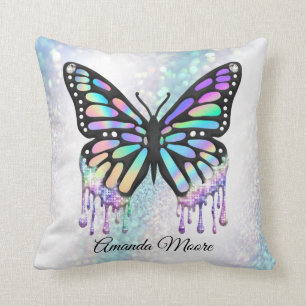 Monarch butterfly HOLOGRAPH foil throw pillow