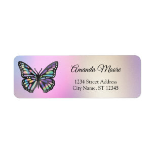 Monarch butterfly holograph foil wings modern return address label