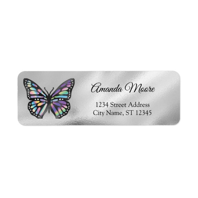 Monarch butterfly holograph foil wings modern return address label (Front)
