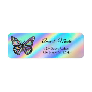 Monarch butterfly holograph foil wings modern return address label
