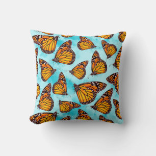 Monarch Butterfly Illustration on Clouds Cushion