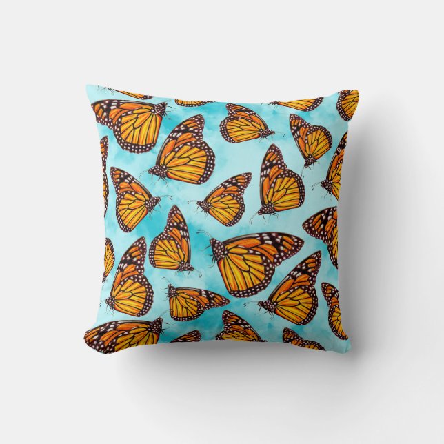 Monarch Butterfly Illustration on Clouds Cushion (Front)