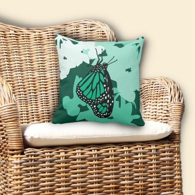 Monarch Butterfly Insect Animal Green Cushion (Monarch Butterfly Insect Animal Green Throw Pillow)