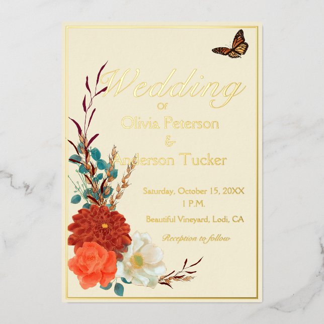 Monarch Butterfly Ivory and Fall Floral Wedding (Front)