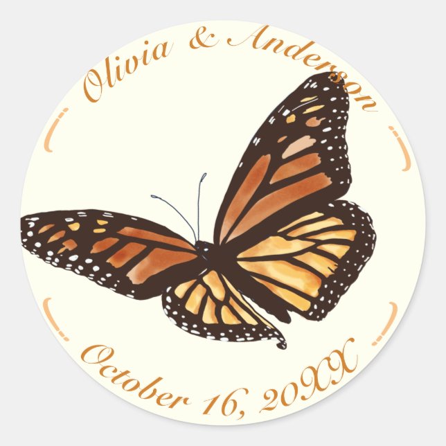 Monarch Butterfly ivory Fall Wedding  Classic Round Sticker (Front)