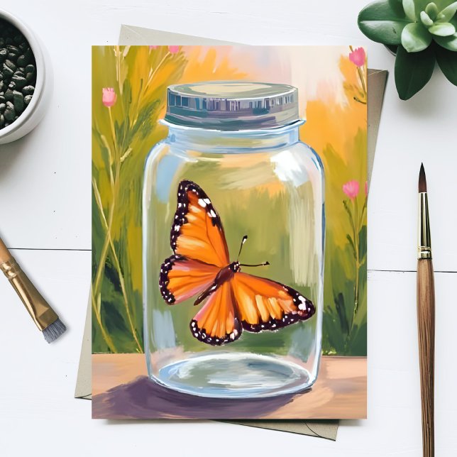 Monarch Butterfly Jar Watercolor Painting Postcard (Creator Uploaded)