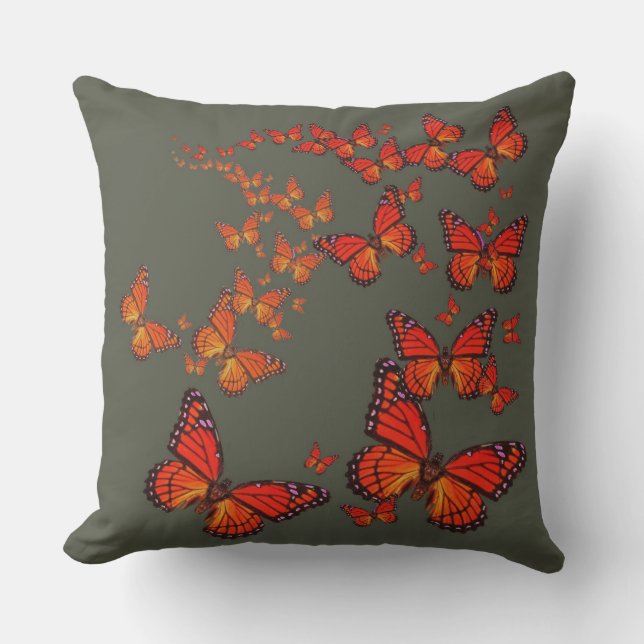 Monarch Butterfly Migration Charcoal Grey Pattern Outdoor Cushion (Front)