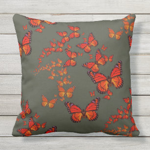 Monarch Butterfly Migration Charcoal Grey Pattern Outdoor Cushion
