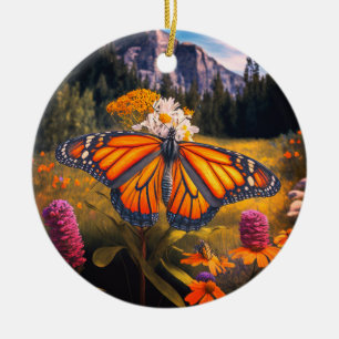 Monarch Butterfly Mountain Beautiful Meadow Nature Ceramic Ornament