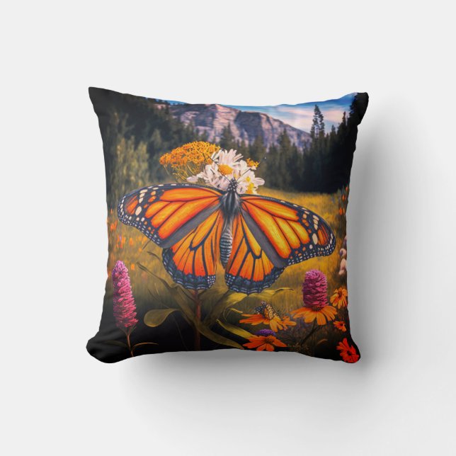 Monarch Butterfly Mountain Beautiful Meadow Nature Cushion (Front)