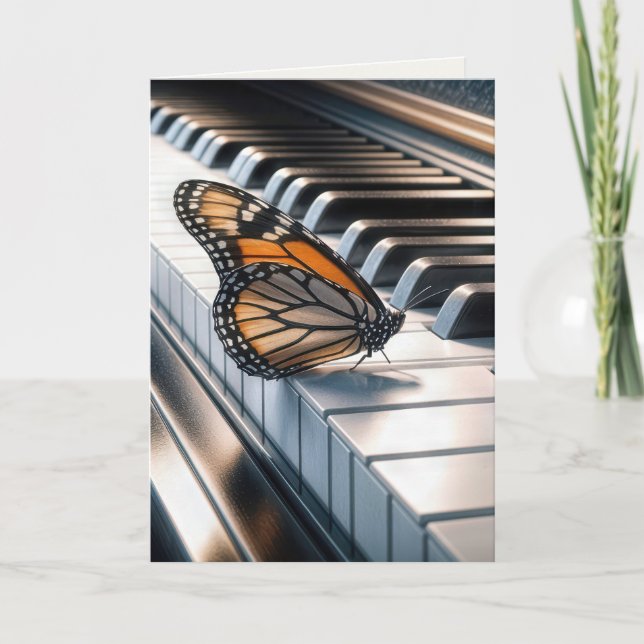 Monarch Butterfly On a Piano Keyboard Card (Front)