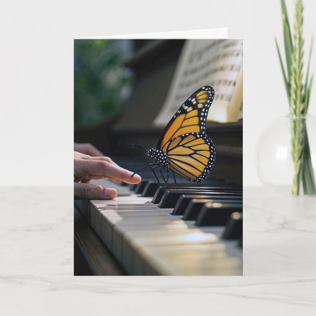 Monarch Butterfly On a Piano Keyboard Card (Front)