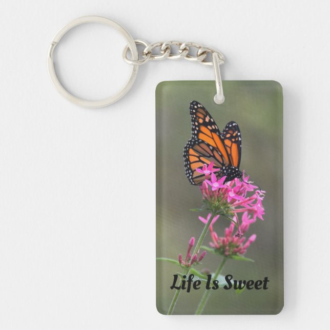 Monarch Butterfly on a Pink Flower Key Ring (Front)