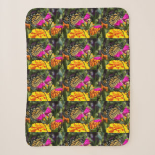 Monarch Butterfly on a Pink Marigold Flower Sherpa Blanket