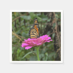 Monarch Butterfly on a Pretty Pink Zinnia Flower Napkin