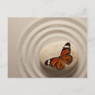 Monarch Butterfly on a Stone in a Zen Garden Postcard