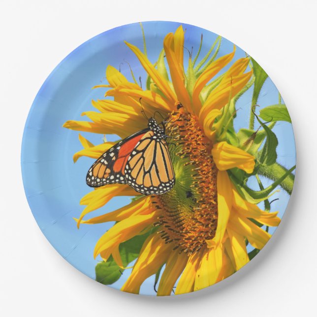 Monarch Butterfly on a Sunflower Paper Plate (Front)