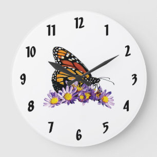 Monarch Butterfly on Asters Large Clock
