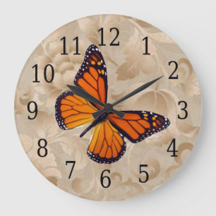 Monarch Butterfly On Brown Floral Clock