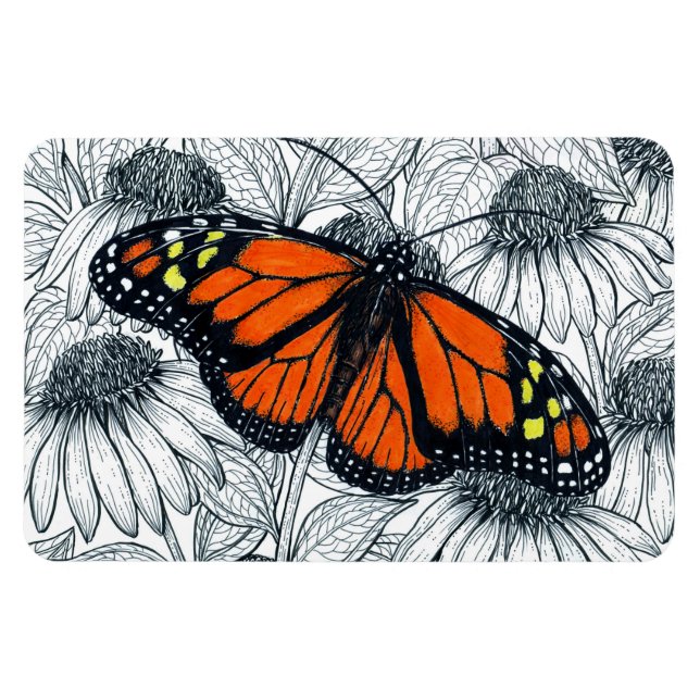 Monarch butterfly on coneflowers magnet (Horizontal)