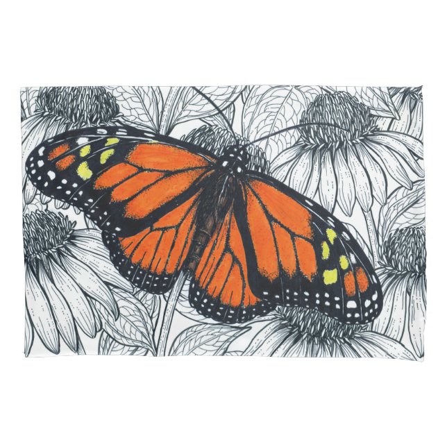 Monarch butterfly on coneflowers pillowcase (Front)