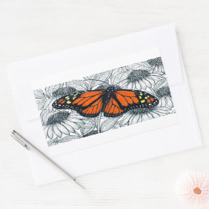 Monarch butterfly on coneflowers rectangular sticker