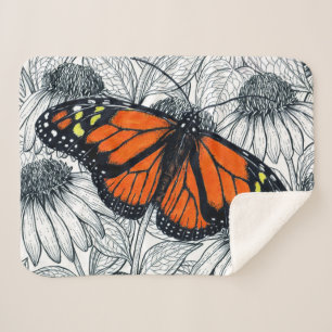 Monarch butterfly on coneflowers sherpa blanket