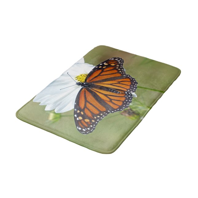 Monarch Butterfly on Cosmos Bath Mat (Angled)
