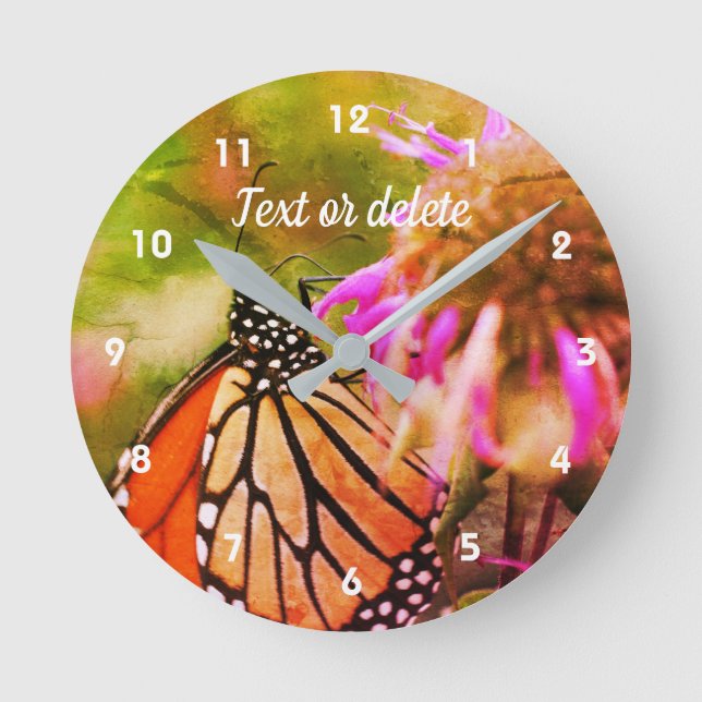 Monarch Butterfly On Flower Art Personalized Round Clock (Front)