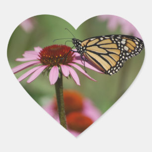 Monarch Butterfly on Flower Heart Sticker
