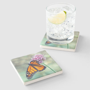  MONARCH BUTTERFLY ON FLOWER STONE COASTER