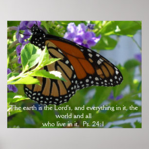 Monarch Butterfly on Flowers w/ Bible Verse Poster