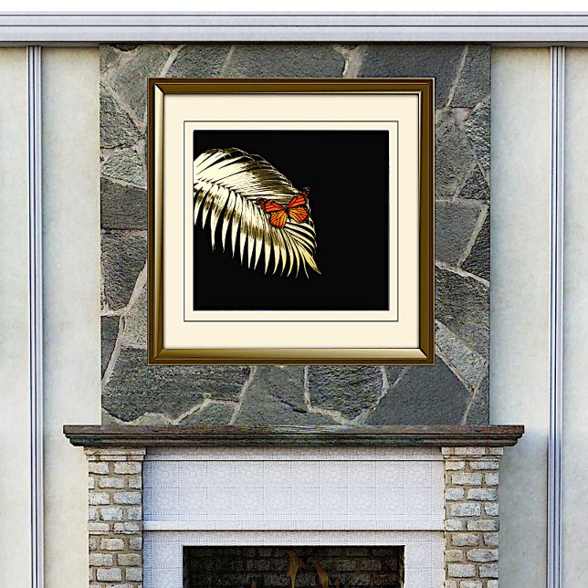 Monarch Butterfly on Golden Palm Frond Foil Prints (Creator Uploaded)