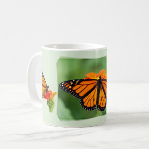 Monarch Butterfly On Green Background. Coffee Mug