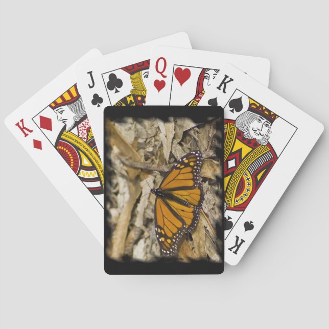 Monarch Butterfly on Ground Black edge Playing Cards (Back)