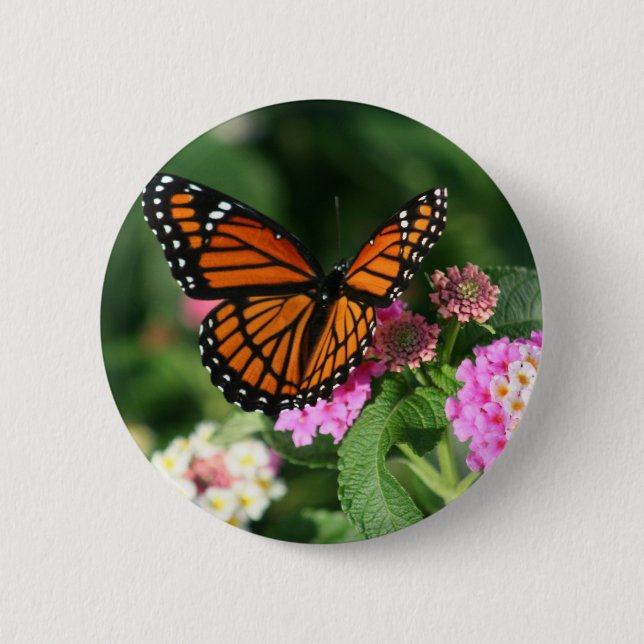 Monarch Butterfly on Lantana Flower 6 Cm Round Badge (Front)