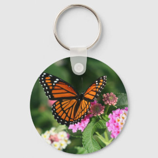 Monarch Butterfly on Lantana Flower Key Ring