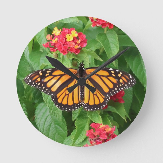 Monarch Butterfly on Lantana  Round Clock (Front)