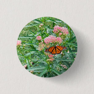 Monarch Butterfly on Milkweed   3 Cm Round Badge