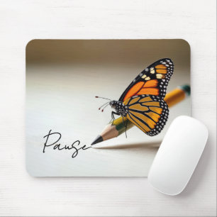 Monarch Butterfly On Pencil With Text Mouse Pad