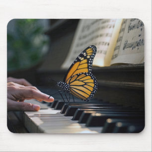 Monarch Butterfly On Piano Keyboard Mouse Pad