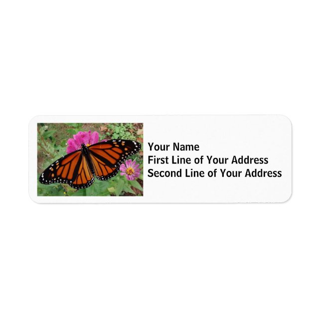 Monarch Butterfly on Pink Flower Return Address Label (Front)