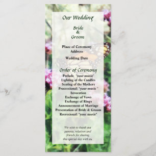 Monarch Butterfly on Pink Lantana Wedding Program