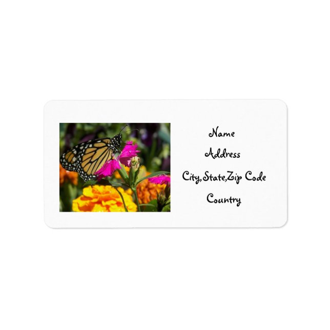 Monarch Butterfly on pink marigold-address label (Front)