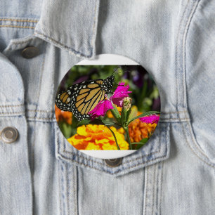 Monarch Butterfly on Pink Marigold Flower 10 Cm Round Badge